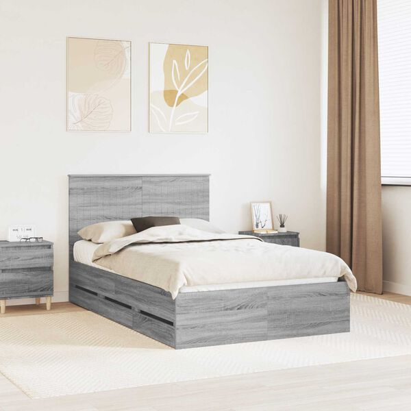 vidaXL Bed Frame with Drawer Grey Sonoma 120 x 190 cm Engineer Wood