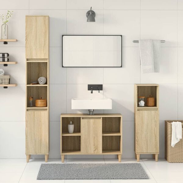 vidaXL 3 Piece Bathroom Furniture Set Sonoma Oak Engineered Wood