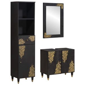 vidaXL Bathroom Cabinet Set 3 pcs Black Solid Mango Wood