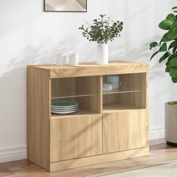 vidaXL Sideboard with LED Lights Sonoma Oak 81x37x67 cm
