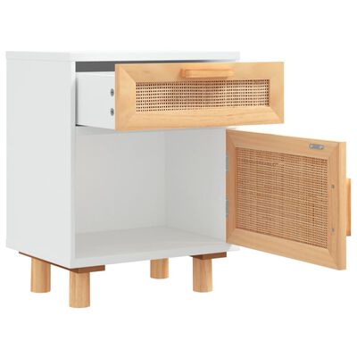 vidaXL Bedside Cabinet White Solid Wood Pine and Natural Rattan