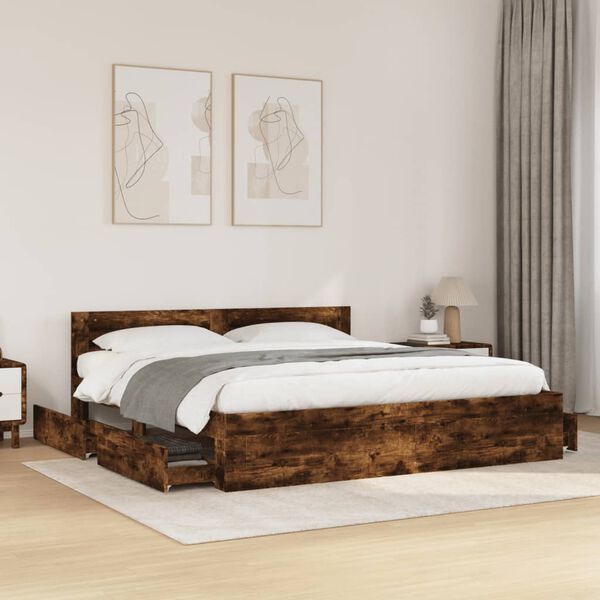 vidaXL Bed Frame with Headboard without Mattress Smoked Oak 200x200 cm