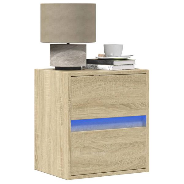 vidaXL Wall-mounted Bedside Cabinet with LED Lights Sonoma Oak