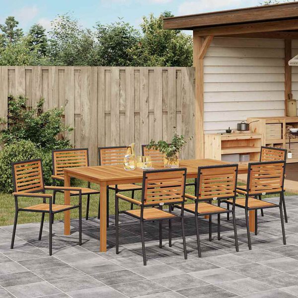 vidaXL Garden Dining Set 9 pcs Black Solid Acacia Wood