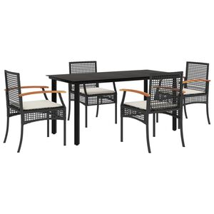 vidaXL 5 Piece Garden Dining Set with Cushions Black Poly Rattan