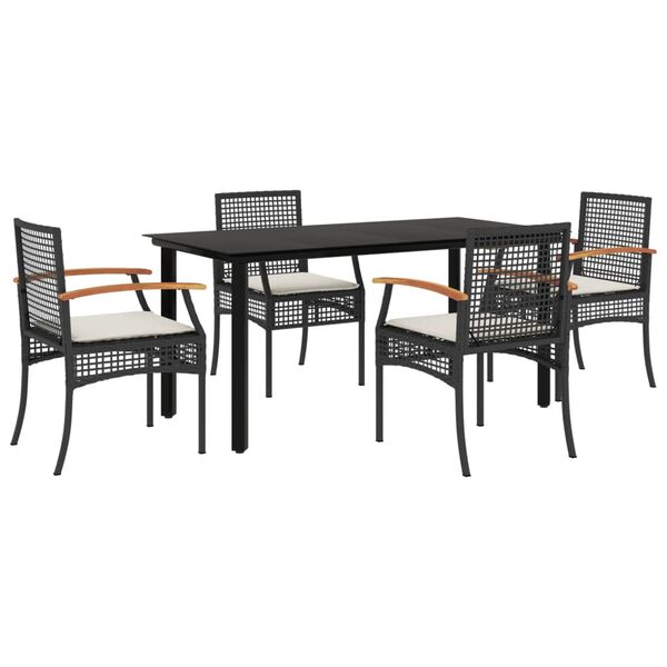 vidaXL 5 Piece Garden Dining Set with Cushions Black Poly Rattan