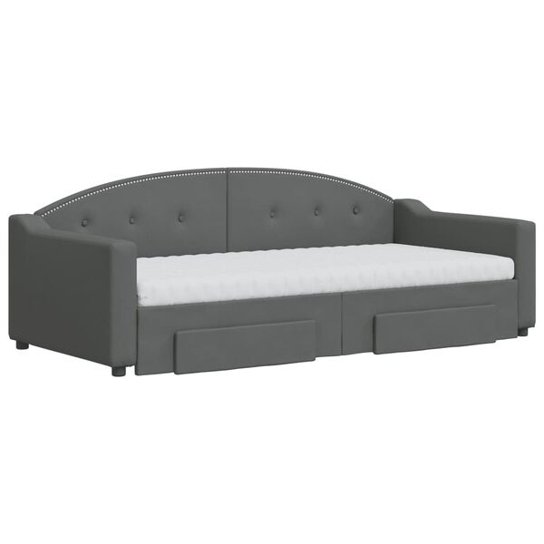 vidaXL Daybed with Trundle and Drawers Light Grey 90x190 cm Fabric