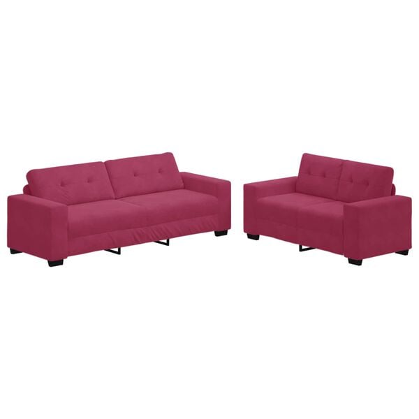 vidaXL Sofa 2 pcs Wine Red 221 x 80 x 80 cm Fabric