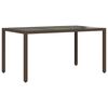 vidaXL Garden Table with Glass Top Brown 150x90x75 cm Poly Rattan
