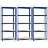vidaXL 5-Layer Shelves 3 pcs Blue Steel&Engineered Wood