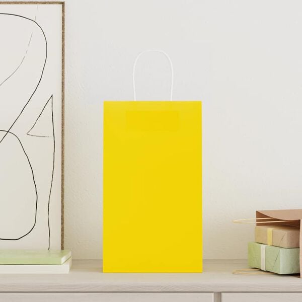 vidaXL Paper Bags 250 pcs with Handles Yellow 21x11x36 cm
