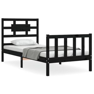 vidaXL Bed Frame without Mattress Black Small Single Solid Wood Pine