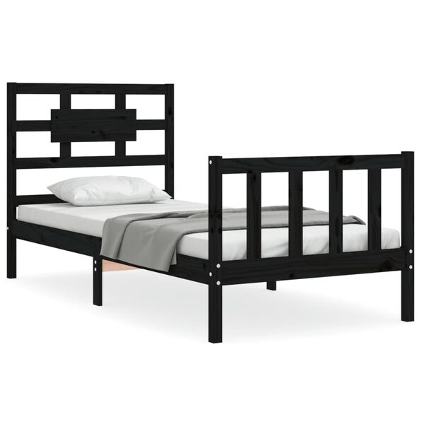 vidaXL Bed Frame without Mattress Black Small Single Solid Wood Pine