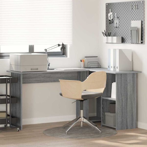 vidaXL Desk with Shelf Grey Sonoma 142 x 102 x 73 cm Engineered Wood