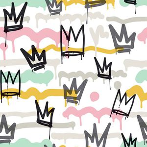 Noordwand Wallpaper Friends & Coffee Sith Graffity and Crowns Black and White