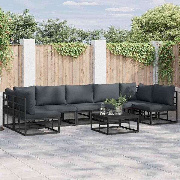 vidaXL Garden Sofa Set with Cushion 8 pcs Black Aluminium