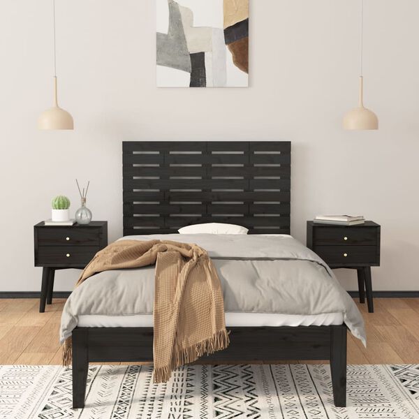 vidaXL Wall Headboard Black 81x3x63 cm Solid Wood Pine