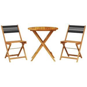vidaXL 3 Piece Bistro Set Black Polypropylene and Solid Wood
