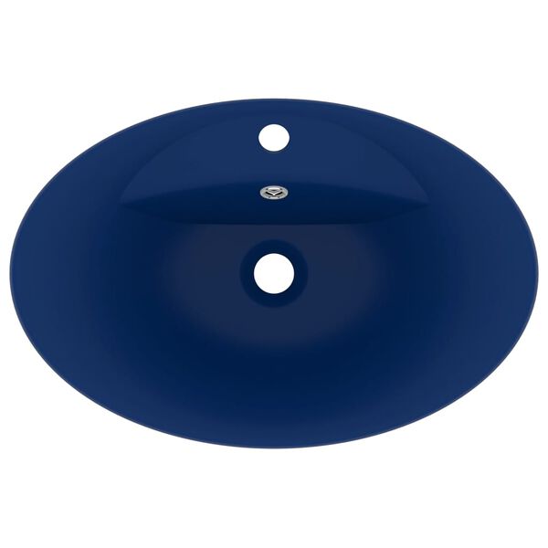 vidaXL Luxury Basin Overflow Oval Matt Dark Blue 58.5x39 cm Ceramic