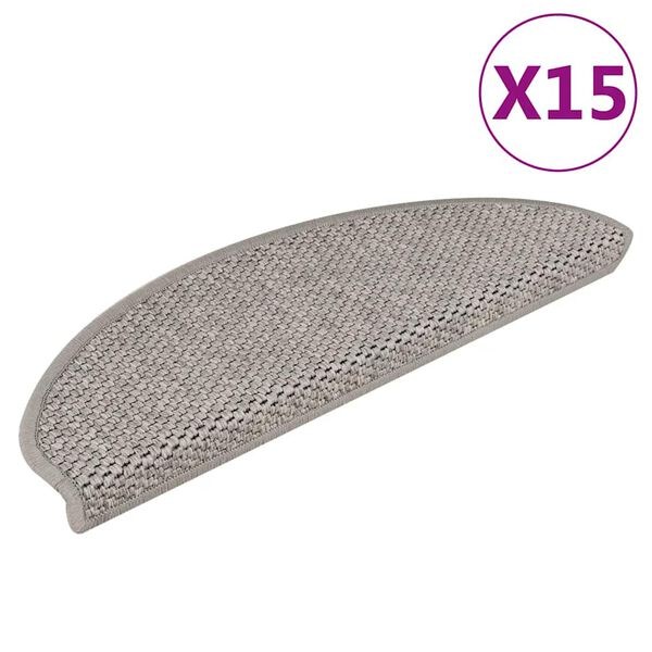 vidaXL Stair Mats Self-adhesive Sisal-Look 15 pcs 65x21x4 cm Silver