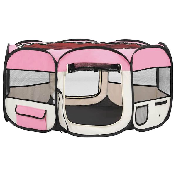 vidaXL Foldable Dog Playpen with Carrying Bag Pink 145x145x61 cm