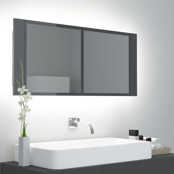 vidaXL LED Bathroom Mirror Cabinet High Gloss Grey 100x12x45 cm Acrylic