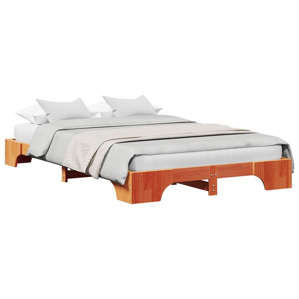 vidaXL Bed Frame Wax Brown 135 x 190 cm Solid Pine Wood