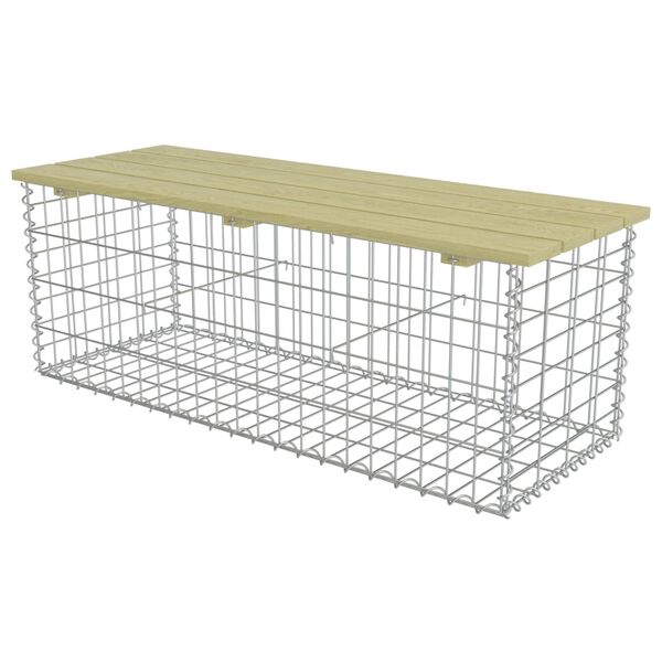vidaXL Gabion Bench 120 cm Galvanised Steel and Pinewood