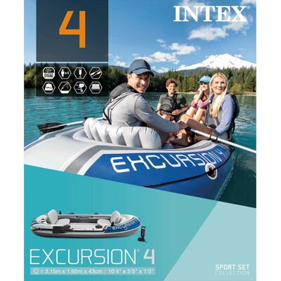 Intex Excursion 4 Set Inflatable Boat with Oars and Pump 68324NP