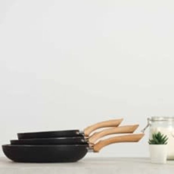 Livoo 3-Piece Frypan Set Stone & Wood-look Aluminium