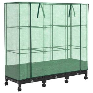 vidaXL Garden Planter with Greenhouse Cover&Wheels 3 pcs Black PP