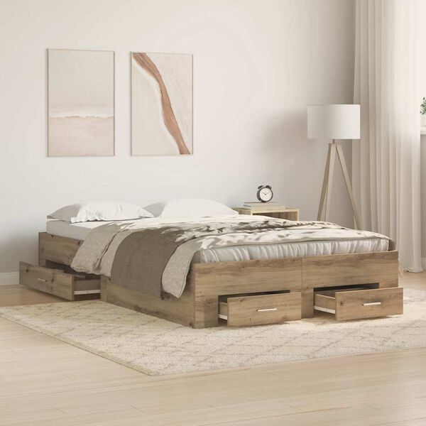 vidaXL Bed Frame with Drawer Artisan Oak 120 x 190 cm Engineered Wood