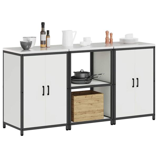 vidaXL Kitchen Storage Set with Shelf 3 pcs White Cold-rolled Steel