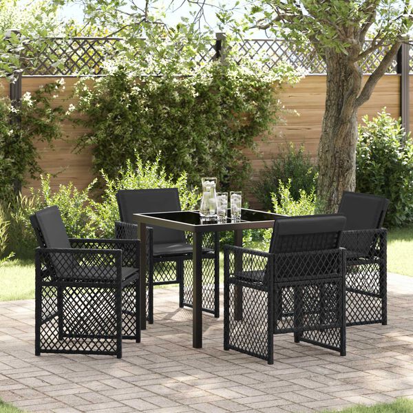 vidaXL Garden Dining Set 5 pcs Black Poly Rattan
