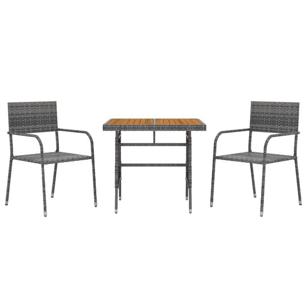 vidaXL 3 Piece Outdoor Dining Set Poly Rattan Grey