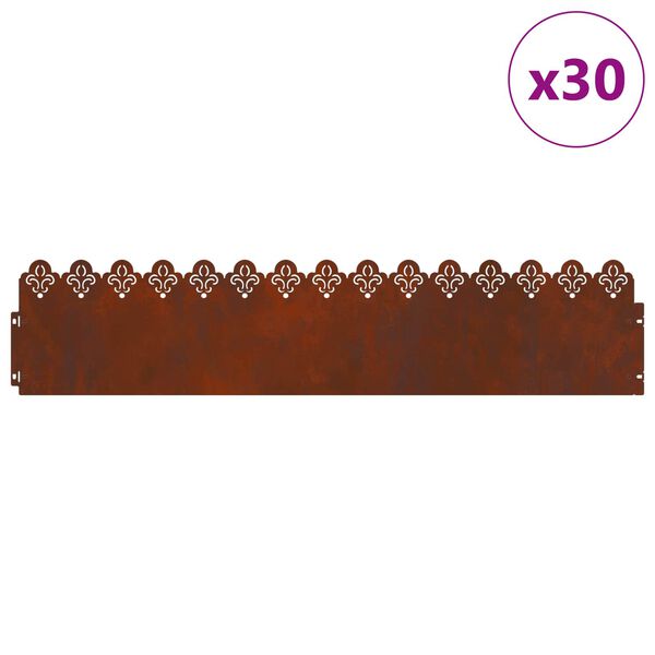 vidaXL Lawn Edgings 30 pcs Rusty 103 x 0.05 x 22 cm Weathering Steel
