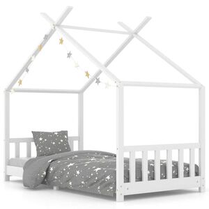 vidaXL Kids Bed Frame | White | Solid Pine Wood, Plywood | 90x200 cm