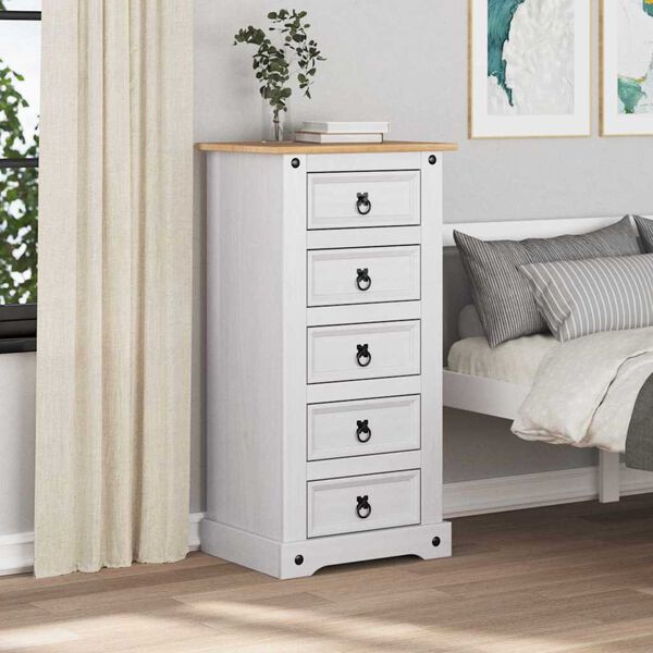 vidaXL Bedside Table White 53 x 39 x 103 cm Solid Pine Wood