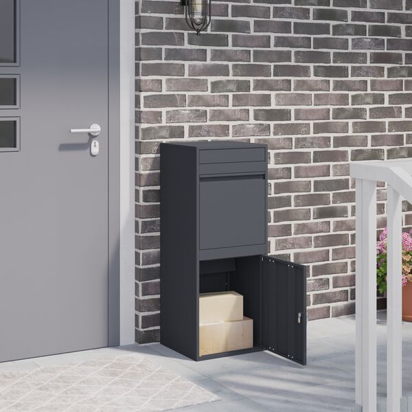 vidaXL Parcel Drop Box with Storage Anthracite 41 x 38 x 103 cm Steel