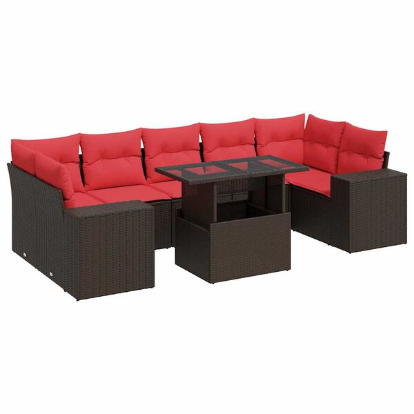 vidaXL 8 Piece Garden Sofa Set with Cushions Brown Poly Rattan Acacia