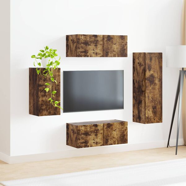 vidaXL TV Cabinet Set Wall-mounted 4 pcs Smoked Oak Engineered Wood