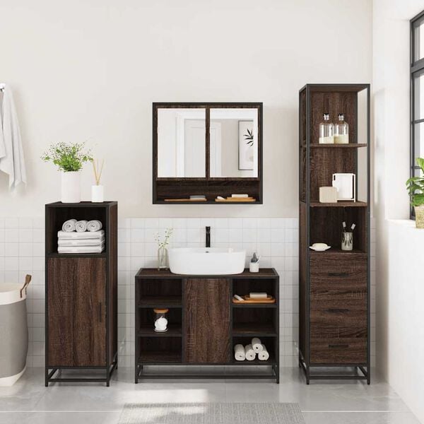 vidaXL 3&nbsp;Piece Bathroom Furniture Set&nbsp;Brown Oak Engineered Wood