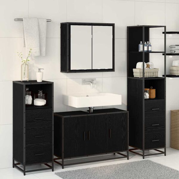 vidaXL Bathroom Furniture Set 4 pcs Black Oak Engineered Wood