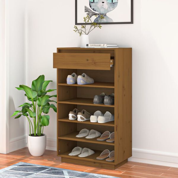 vidaXL Shoe Cabinet Honey Brown 60x34x105 cm Solid Wood Pine