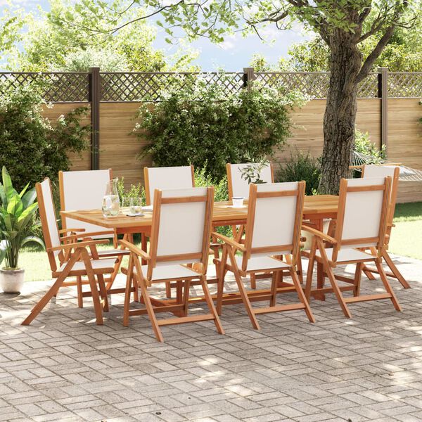 vidaXL 9 Piece Garden Dining Set Solid Wood Acacia and Textilene
