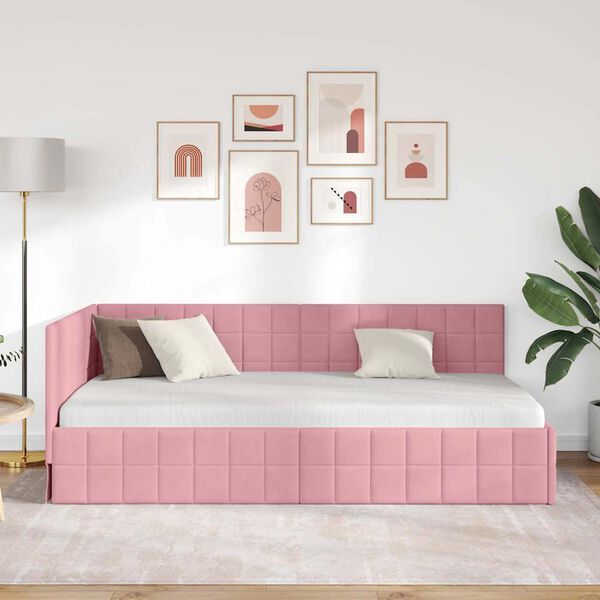 vidaXL Corner Bed Frame with Headboard Pink 100 cm x 200 cm Velvet