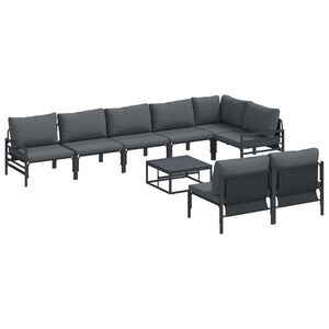 vidaXL Garden Sofa Set with Cushion 9 pcs Black Steel