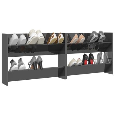vidaXL Wall Shoe Cabinets 2 pcs High Gloss Grey 80x18x60 cm Engineered Wood