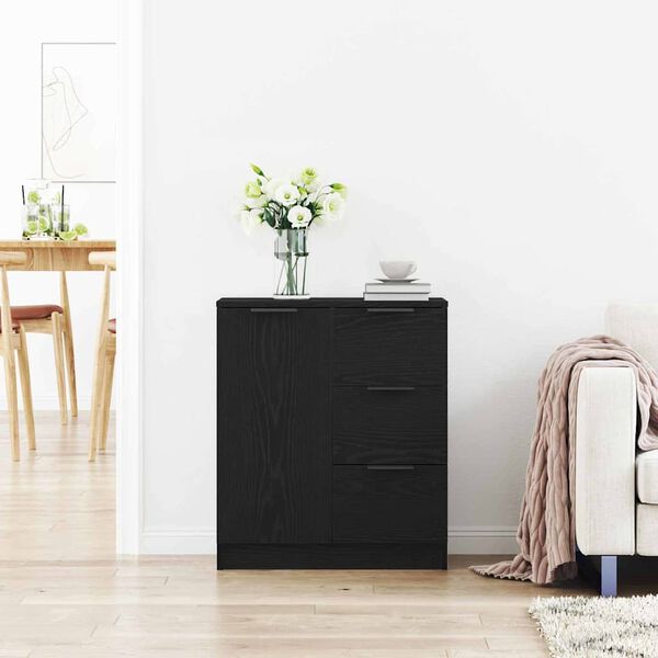 vidaXL Sideboard with Drawer Black Oak 60 x 30 x 70 cm Engineered Wood