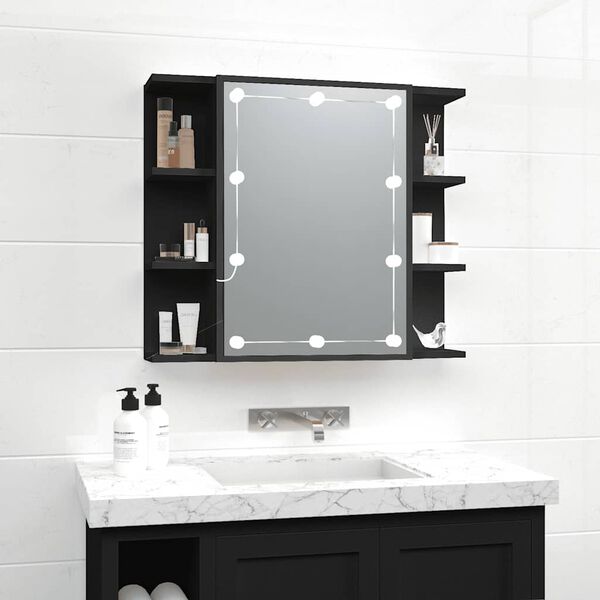 vidaXL Mirror Cabinet with LED Black 70x16.5x60 cm